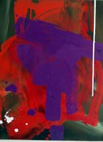 Abstract contemporary oil painting with purple & orange